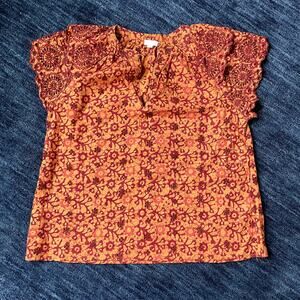 Jennifer & Grace Shibori Embroidered Eyelet Boho Top - Size Large